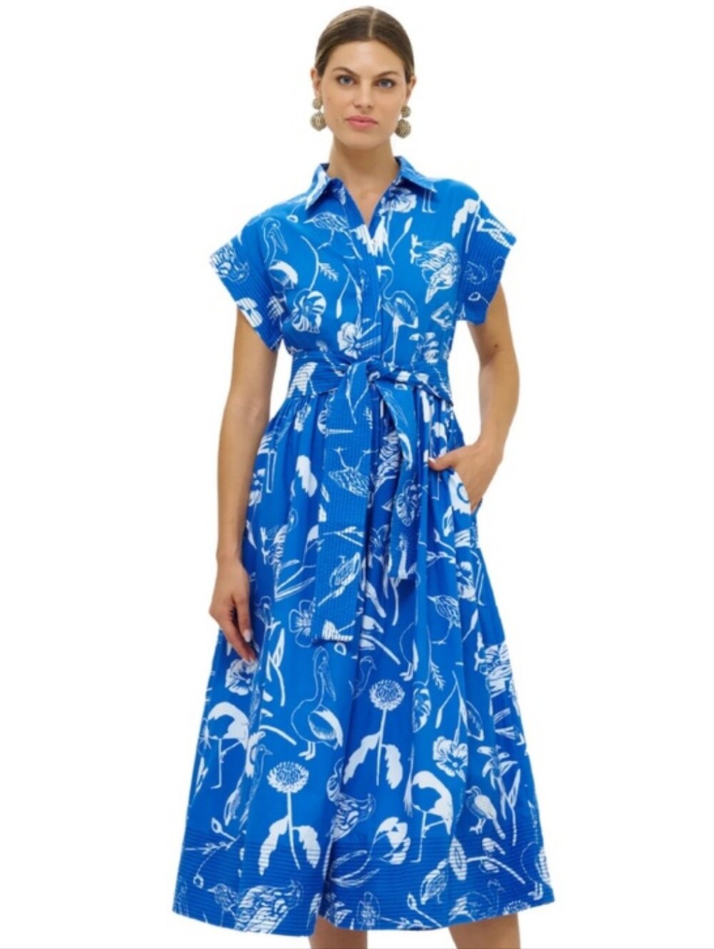 OLIPHANT Tuckernuck Audubon Midi Shirt Dress Blue Bird Cotton Preppy Size S